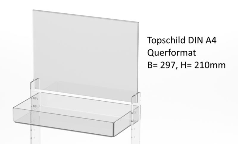 variables Verkaufsregal, senkrecht, Topschild
